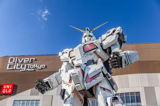 Giant gundam robot standing tokyo plaza shopping mall  odaiba, japan
