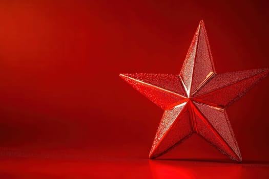 A radiant Christmas star glistens with festive charm, displayed against a vibrant red background, perfect for holiday decorations and celebrations. It captures the essence of seasonal joy.