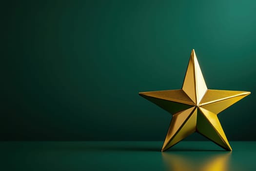 The festive golden Christmas star stands out against a deep green background, symbolizing holiday cheer and decoration. Perfect for evoking the spirit of the season.