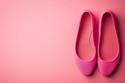 These chic ballet flats, displayed in a vibrant pink color, showcase a minimalist design ideal for casual wear. The clean solid background emphasizes their stylish appeal and versatility.