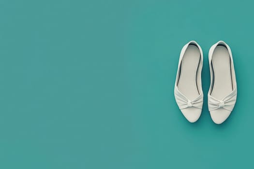 These chic ballet flats are showcased against a solid turquoise background, emphasizing their elegant design and perfect fit for casual or semi-formal occasions.