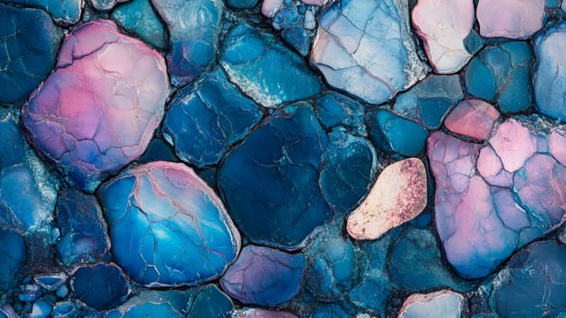 Background of dark opal stones, with a gradient from dark blue topurple color. AI generated
