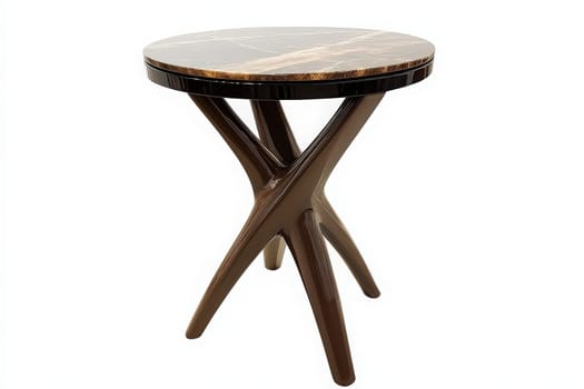 This chic side table features a round marble top with a rich texture, supported by elegantly designed wooden legs. It adds a modern touch to any living space or contemporary setting.