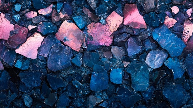 A close-up background of dark opal stones, with a gradient from dark blue topurple color. AI generated