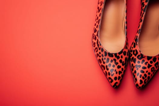 These chic leopard pattern shoes are positioned on a bright, clean solid background, highlighting their stylish design and attention to detail, perfect for a fashion-forward statement.