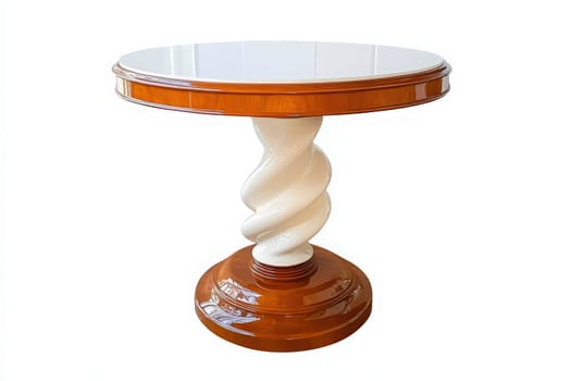 A chic side table featuring a twisted pedestal and a sleek round top stands alone in a contemporary space, highlighting its stylish design and modern aesthetics.