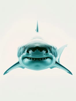 Menacing great white shark swimming directly towards the camera with mouth open