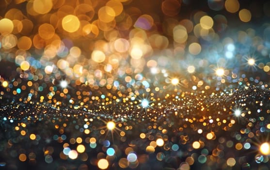 Golden bokeh lights on a dark background, creating a festive, magical atmosphere