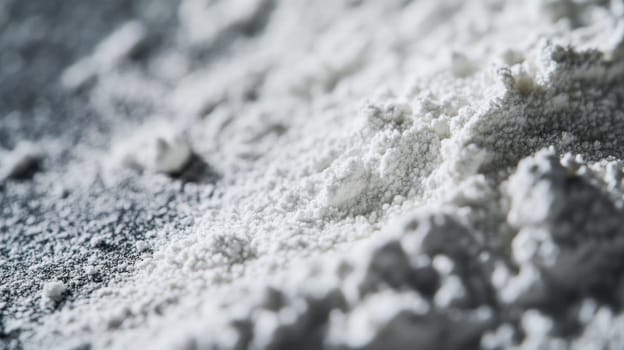 The fine white powder is scattered on a textured dark surface highlighting its dust like quality and creating a contrast in colors.