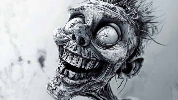 This playful 3D rendering features a funny, smiling zombie brought to life through an imaginative Ink Frazzled drawing style. With its quirky expression and exaggerated features, this character captures a lighthearted take on the traditional zombie motif. The combination of vibrant colors and detailed textures makes the zombie both amusing and approachable, inviting viewers into a world where the undead can be cheerful and entertaining. Perfect for fans of quirky art and humor, this illustration adds a touch of fun to any collection.