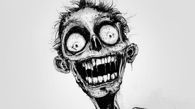 This playful 3D rendering features a funny, smiling zombie brought to life through an imaginative Ink Frazzled drawing style. With its quirky expression and exaggerated features, this character captures a lighthearted take on the traditional zombie motif. The combination of vibrant colors and detailed textures makes the zombie both amusing and approachable, inviting viewers into a world where the undead can be cheerful and entertaining. Perfect for fans of quirky art and humor, this illustration adds a touch of fun to any collection.