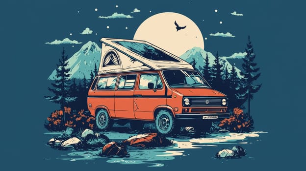 This captivating t-shirt design features a vibrant and adventurous illustration tailored for vanlife enthusiasts. The portrait format showcases a stunning landscape of mountains and forests, capturing the essence of freedom on the open road. Accompanying the artwork is a striking slogan that inspires adventure and exploration, making it the perfect apparel for those who live to travel and embrace the nomadic lifestyle. The design blends creativity with a sense of community, appealing to everyone who cherishes life on the move.