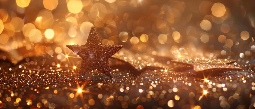 Sparkling stars and glitter on a dark, bokeh background, creating a magical, festive atmosphere