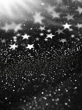 A mesmerizing black and white glittery surface with sparkling stars, creating a magical, celestial atmosphere