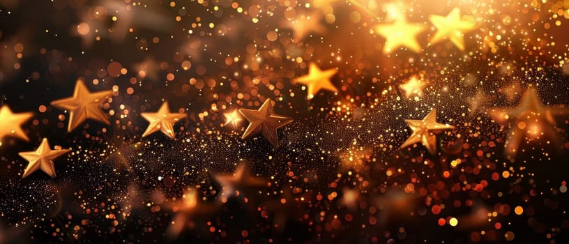 Golden stars and sparkling lights on a dark blue background, creating a magical, festive atmosphere