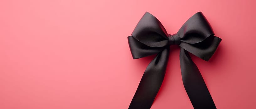 A black bow elegantly placed on a pink background, offering a stylish contrast and ample copy space for text.
