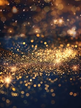 Golden stars and sparkling lights on a dark blue background, creating a magical, festive atmosphere
