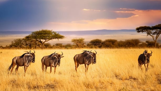 gnu animals in the savannah, AI generated image
