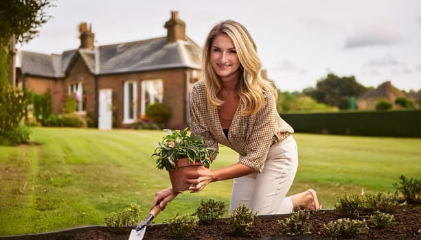 gorgeous young woman doing the garden, AI generated image