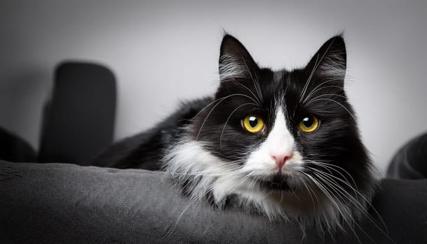 cute black and white cat pet, AI generated image