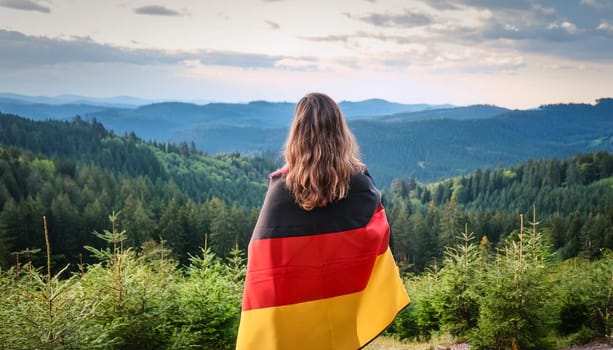 gorgeous woman wrapped in flag of germany, AI generated image