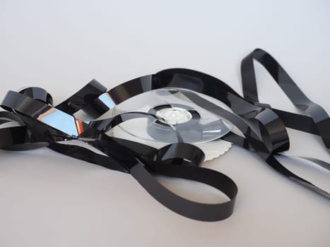 tangled magnetic tape from a vhs video tape
