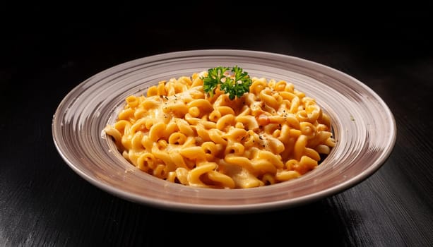 vegetarian cheesy noodles dish, AI generated image
