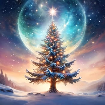 A decorated Christmas tree adorned with colorful ornaments and stacked presents ready for celebration in cozy holiday setting. Wrapped gifts of various colors. Festive atmosphere, warmth and joy. AI.
