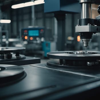 A manufacturing facility showcases advanced milling processes with a machine tool creating intricate parts, emphasizing engineering precision and efficiency. Generative AI.