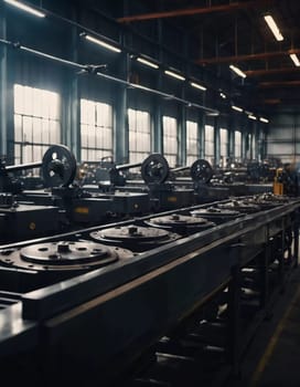 Precision milling machines are active in state-of-the-art manufacturing plant, working on components with high efficiency and accuracy. Modern factory workshop for continuous production. Generated AI.
