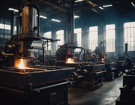 Precision milling machines are active in state-of-the-art manufacturing plant, working on components with high efficiency and accuracy. Modern factory workshop for continuous production. Generated AI.