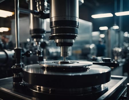 A manufacturing facility showcases advanced milling processes with a machine tool creating intricate parts, emphasizing engineering precision and efficiency. Generative AI.
