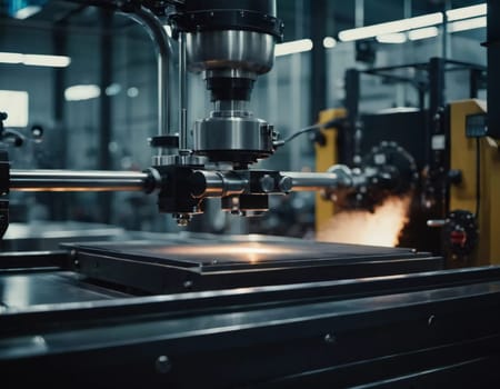 Precision milling machines are active in state-of-the-art manufacturing plant, working on components with high efficiency and accuracy. Modern factory workshop for continuous production. Generated AI.