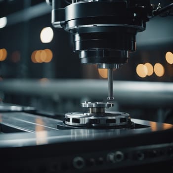 A manufacturing facility showcases advanced milling processes with a machine tool creating intricate parts, emphasizing engineering precision and efficiency. Generative AI.