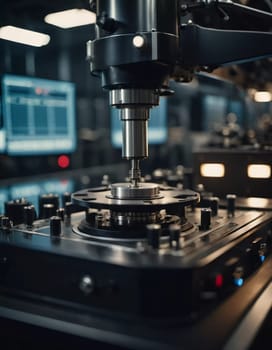 A manufacturing facility showcases advanced milling processes with a machine tool creating intricate parts, emphasizing engineering precision and efficiency. Generative AI.
