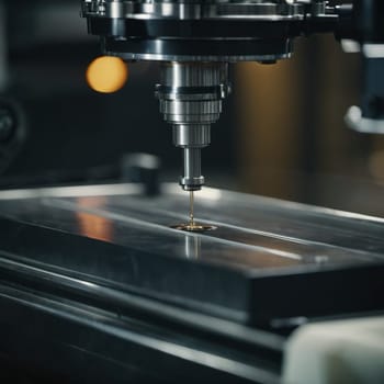A manufacturing facility showcases advanced milling processes with a machine tool creating intricate parts, emphasizing engineering precision and efficiency. Generative AI.