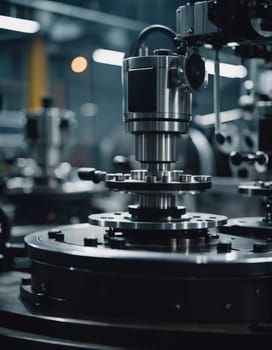 A manufacturing facility showcases advanced milling processes with a machine tool creating intricate parts, emphasizing engineering precision and efficiency. Generative AI.