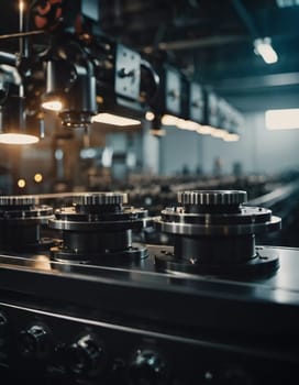 Precision milling machines are active in state-of-the-art manufacturing plant, working on components with high efficiency and accuracy. Modern factory workshop for continuous production. Generated AI.