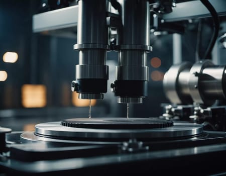 A manufacturing facility showcases advanced milling processes with a machine tool creating intricate parts, emphasizing engineering precision and efficiency. Generative AI.