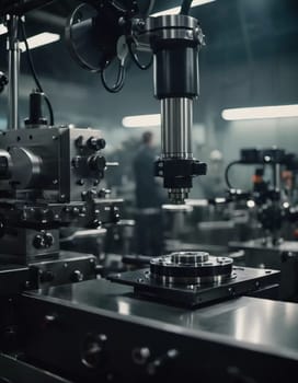 A manufacturing facility showcases advanced milling processes with a machine tool creating intricate parts, emphasizing engineering precision and efficiency. Generative AI.