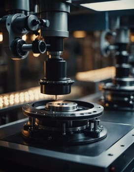 A manufacturing facility showcases advanced milling processes with a machine tool creating intricate parts, emphasizing engineering precision and efficiency. Generative AI.