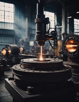 A manufacturing facility showcases advanced milling processes with a machine tool creating intricate parts, emphasizing engineering precision and efficiency. Generative AI.