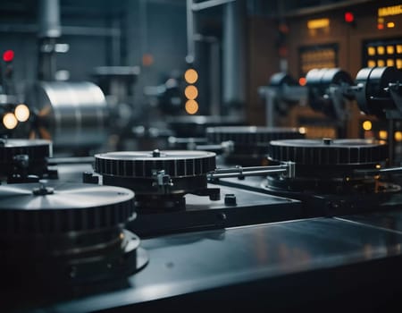 Precision milling machines are active in state-of-the-art manufacturing plant, working on components with high efficiency and accuracy. Modern factory workshop for continuous production. Generated AI.