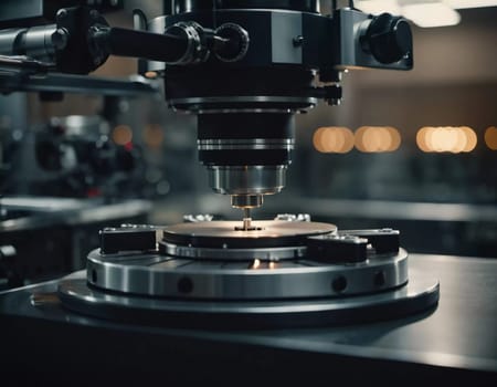 A manufacturing facility showcases advanced milling processes with a machine tool creating intricate parts, emphasizing engineering precision and efficiency. Generative AI.