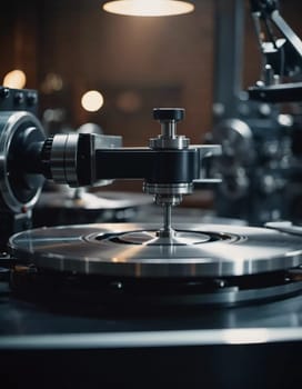 A manufacturing facility showcases advanced milling processes with a machine tool creating intricate parts, emphasizing engineering precision and efficiency. Generative AI.