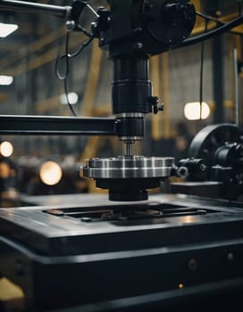 A manufacturing facility showcases advanced milling processes with a machine tool creating intricate parts, emphasizing engineering precision and efficiency. Generative AI.