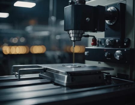 A manufacturing facility showcases advanced milling processes with a machine tool creating intricate parts, emphasizing engineering precision and efficiency. Generative AI.