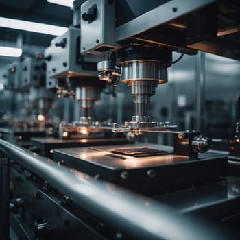A manufacturing facility showcases advanced milling processes with a machine tool creating intricate parts, emphasizing engineering precision and efficiency. Generative AI.