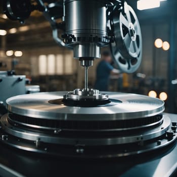 A manufacturing facility showcases advanced milling processes with a machine tool creating intricate parts, emphasizing engineering precision and efficiency. Generative AI.