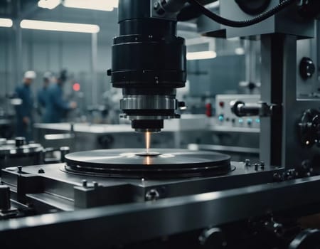 A manufacturing facility showcases advanced milling processes with a machine tool creating intricate parts, emphasizing engineering precision and efficiency. Generative AI.